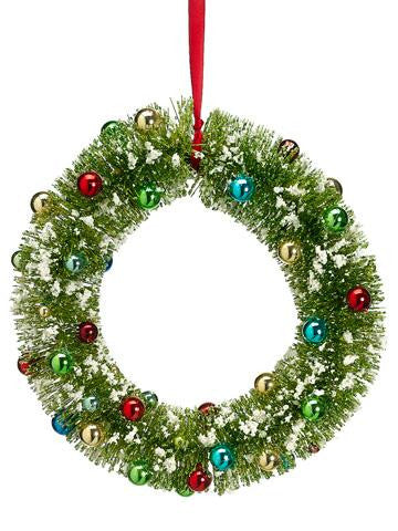 12" Pre-Decorated Flocked Glitter Bottle Brush Christmas Wreath - Unlit