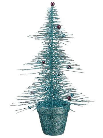 16" Whimsical Turquoise Glittered Spike Table Tree