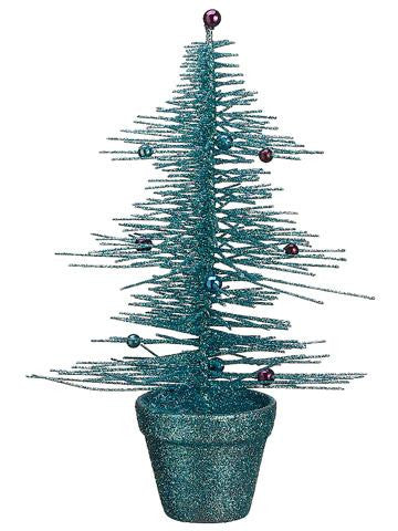 11" Whimsical Turquoise Glittered Spike Table Tree