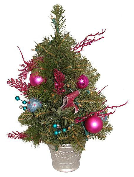 2' Pre-Lit Pink Candy Fantasy Decorated Artificial Christmas Tree - Clear Lights