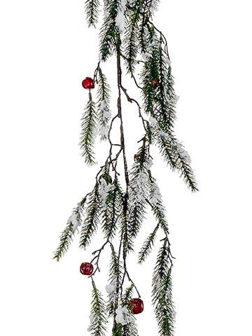 5' x 15" Snowy Pine with Red Jingle Bells Artificial Christmas Garland - Unlit