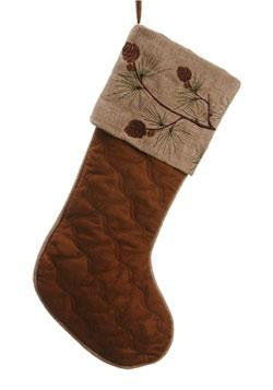 22" In the Birches Brown Embroidered Pine Cone Christmas Stocking