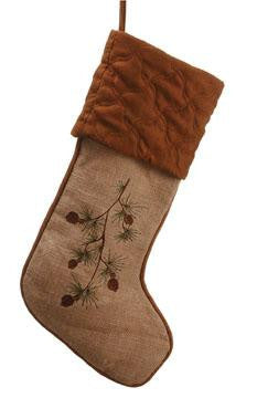 22" In the Birches Tan Embroidered Pine Cone Christmas Stocking