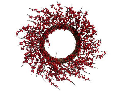 18" Artificial Red Berry Twig Christmas Wreath - Unlit