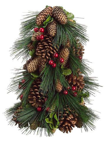 14" Pine Cones, Berries and Long Needle Pine Artificial Christmas Tree - Unlit