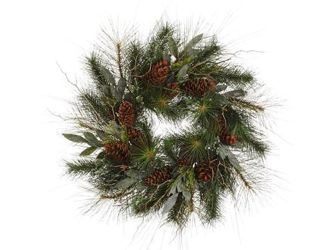 30" Eucalyptus, Berry and Long Needle Pine Artificial Christmas Wreath - Unlit