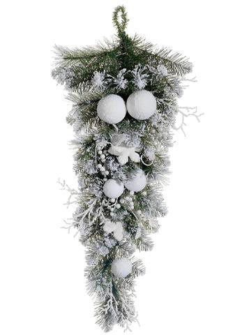 34" Pre-Decorated Snowy Flocked Christmas Teardrop Swag - Unlit