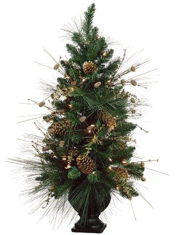 40" Pre-Decorated Gold Pine Cone Artificial Christmas Tree - Clear Lights