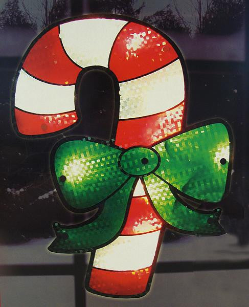 15" Lighted Holographic Candy Cane Christmas Window Silhouette Decoration