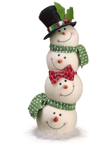 15" Glittered Snowman Head Totem Pole Christmas Table Top Figure