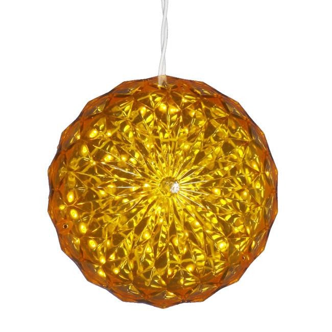 6" Yellow LED Lighted Hanging Christmas Crystal Sphere Ball Outdoor Decoration