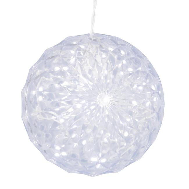 6" Pure White LED Lighted Hanging Christmas Crystal Sphere Ball Outdoor Decoration