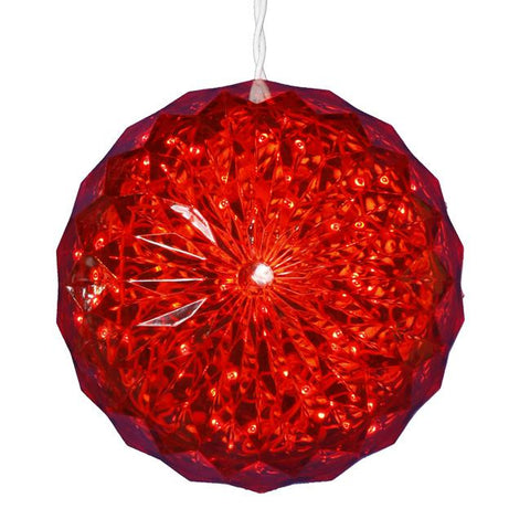 6" Red LED Lighted Hanging Christmas Crystal Sphere Ball Outdoor Decoration