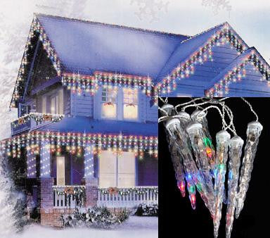 Set of 8 LED Multi-Color Dripping Icicle Shape Christmas Lights - White Wire