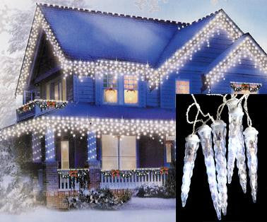 Set of 6 LED Polar White Dripping Icicle Shape Christmas Lights - White Wire