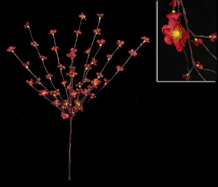 36" Enchanted Garden Lighted Red Flower Tree Branch Spray