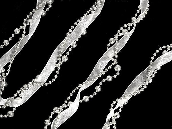 9' Silver and White Ribbon Twist Beaded Christmas Garland