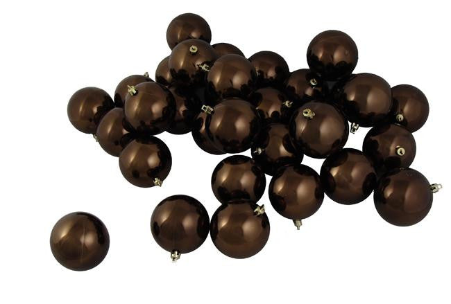 60ct Shiny Chocolate Brown Shatterproof Christmas Ball Ornaments 2.5" (60mm)