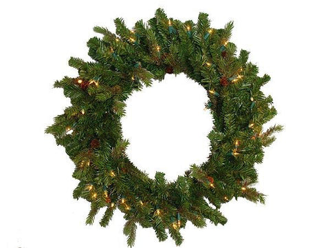 24" Hunter Fir Pre-Lit Artificial Christmas Wreath - Clear Lights