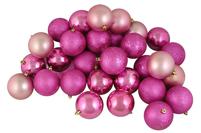 12ct Pretty in Pink Shatterproof 4-Finish Christmas Ball Ornaments 4" (100mm)