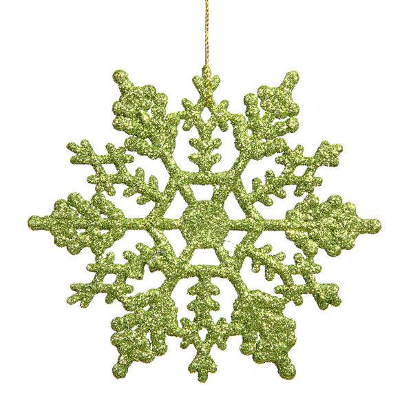 Club Pack of 24 Green Kiwi Glitter Snowflake Christmas Ornaments 4"