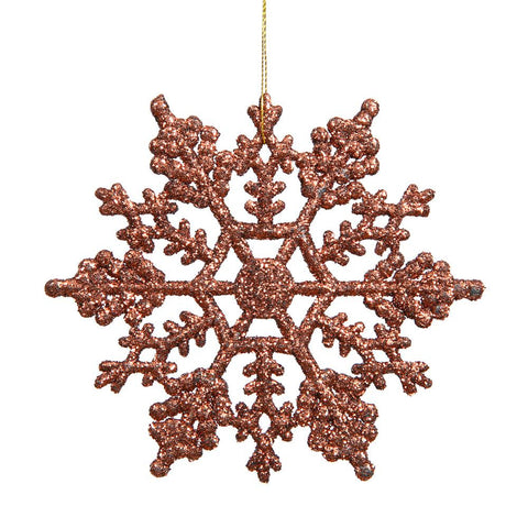 Club Pack of 24 Mocha Brown Glitter Snowflake Christmas Ornaments 4"