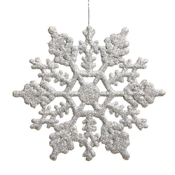 Club Pack of 12 Silver Splendor Glitter Snowflake Christmas Ornaments 8"