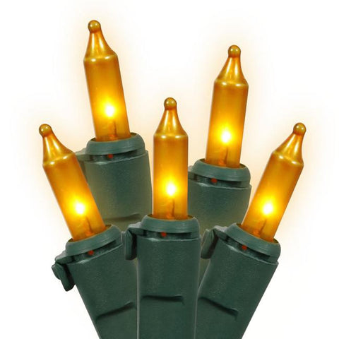 Set of 50 Opaque Gold Mini Christmas Lights 4" Spacing - Green Wire