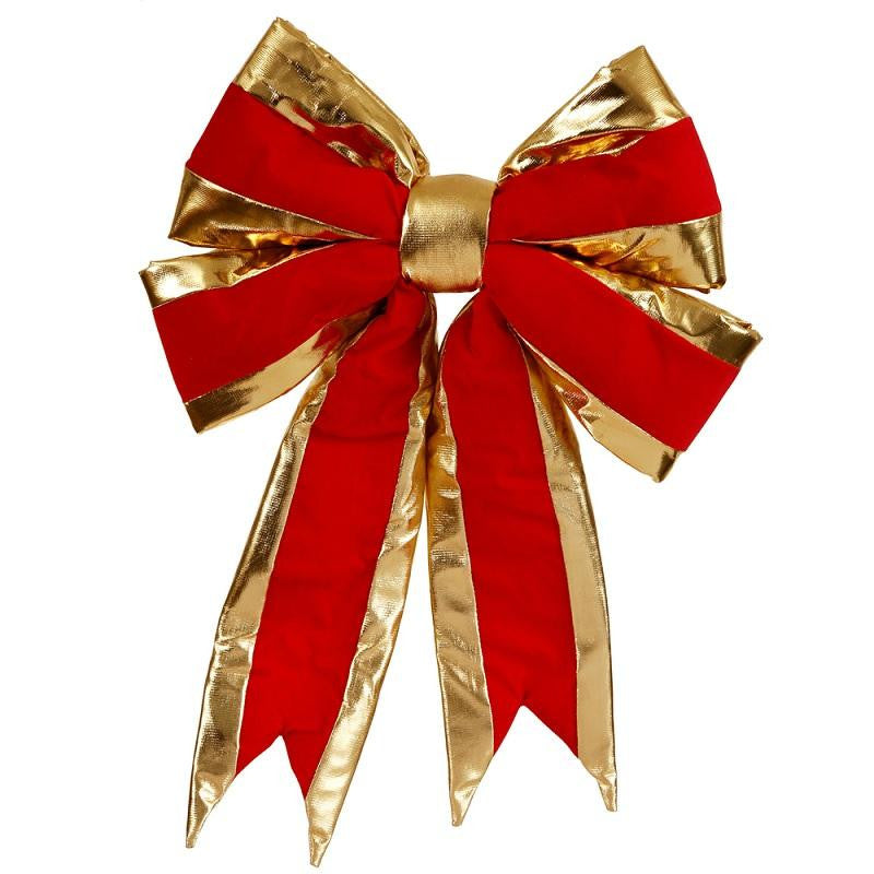 Large 16" x 19" Red and Gold Indoor Velvet 4 Loop Christmas Bow