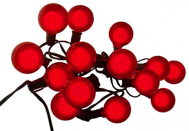 Set of 15 Red Satin G50 Globe Christmas Lights - Green Wire