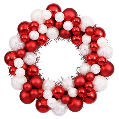 12" Sparkling Red and White Candy Cane Shatterproof Christmas Ornament Wreath