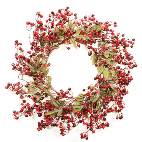 20" Festive Red Berry and Holly Leaves Artificial Christmas Wreath - Unlit