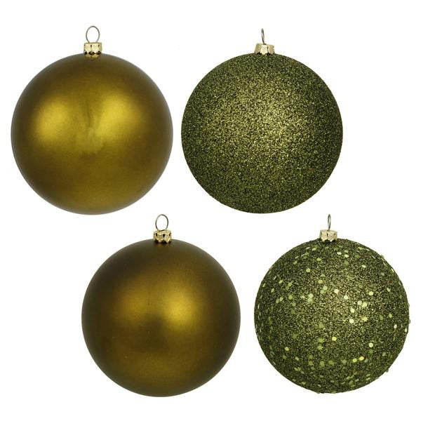 12ct Olive Green Shatterproof 4-Finish Christmas Ball Ornaments 4" (100mm)