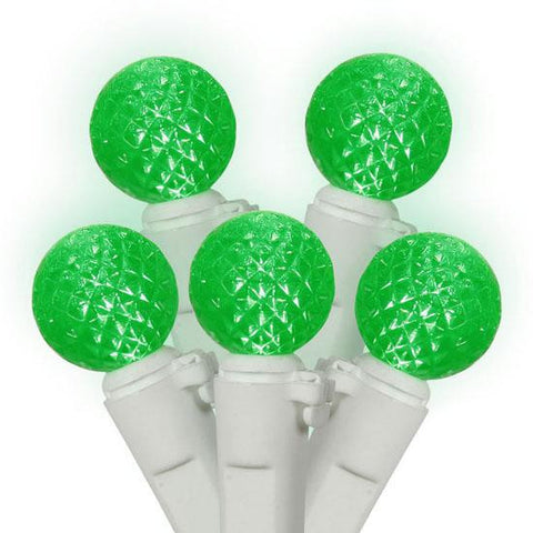 Set of 50 Green LED G12 Berry Christmas Lights 4" Bulb Spacing - White Wire