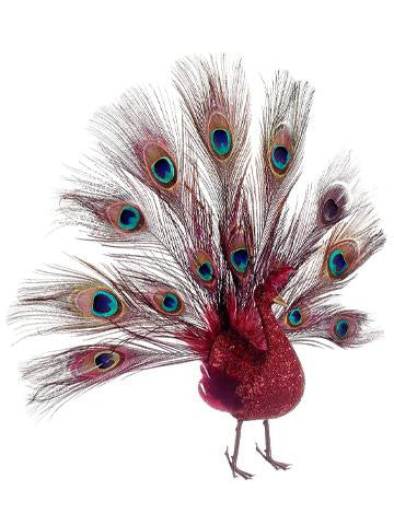 16" Regal Peacock Glitter Drenched Vibrant Red Open-Tail Bird Christmas Ornament