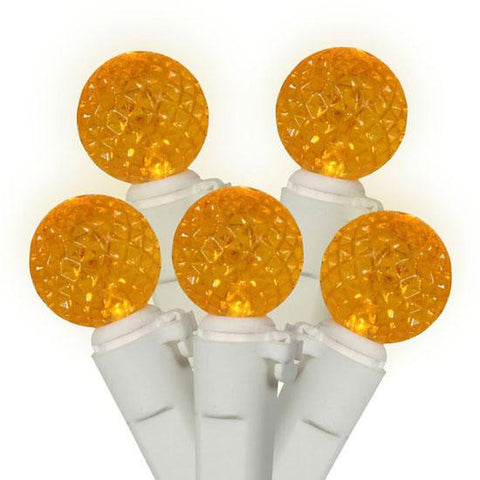 Set of 50 Amber LED G12 Berry Christmas Lights 4" Bulb Spacing - White Wire