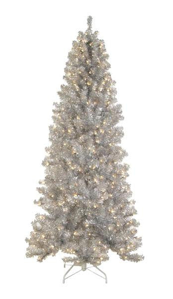 6.5' Pre-lit Silver Tinsel Noble Pine Artificial Christmas Tree - Clear Lights