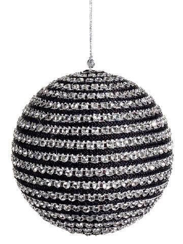 5" Contemporary Striped Black and Silver Sequined Christmas Ball Ornament