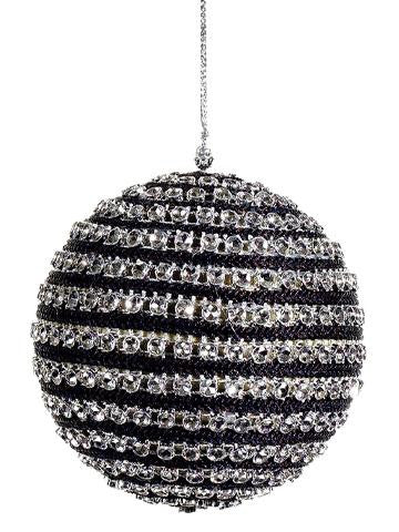 4" Contemporary Striped Black and Silver Sequined Christmas Ball Ornament