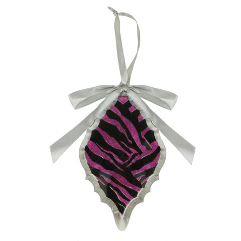 5.75" Glittered Magenta Pink Zebra Print Diamond Prism Christmas Ornament