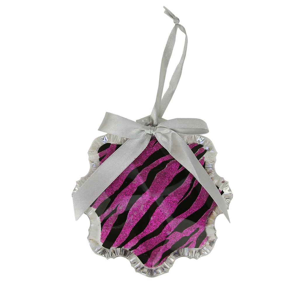 4.5" Glittered Magenta Pink Zebra Print Snowflake Prism Christmas Ornament