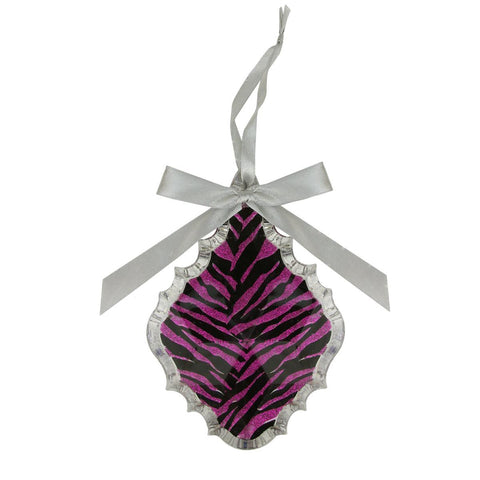 5.5" Glittered Magenta Pink Zebra Print Teardrop Prism Christmas Ornament