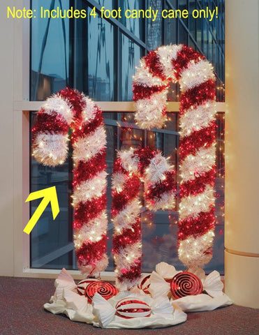 4' Pre-Lit Tinsel Candy Cane Christmas Yard Art - Clear and Red Lights