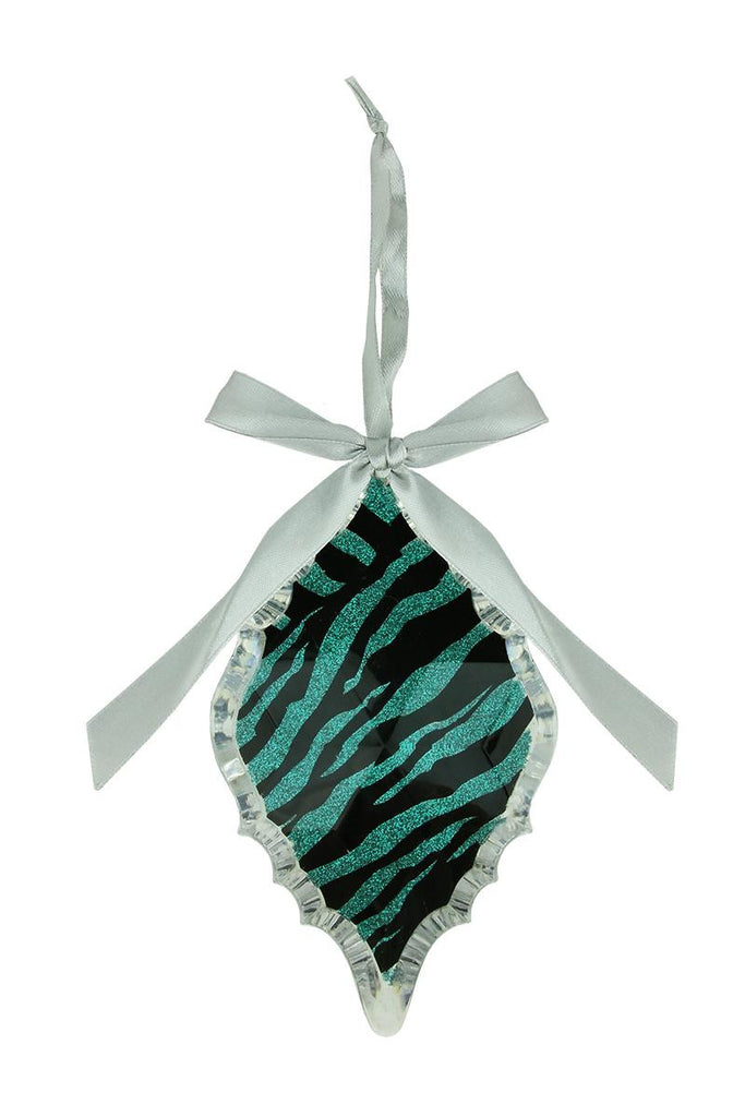 5.75" Glittered Teal Zebra Print Diamond Prism Christmas Ornament