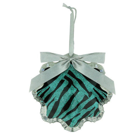 4.5" Glittered Teal Zebra Print Snowflake Prism Christmas Ornament