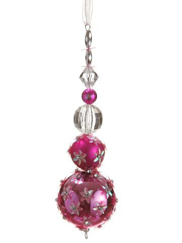 7" Pink Floral Sequin Shatterproof Ball Drop Christmas Ornament