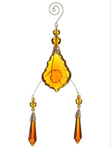 9" Amber Gold Faceted Beaded Pendant Scrolling Christmas Ornament