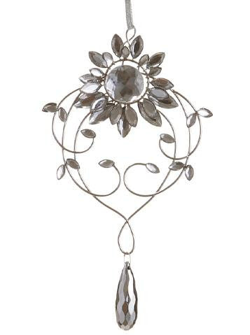 7.75" Elegant Silver Flower Jeweled Drop Christmas Ornament