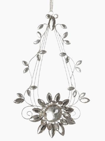 7" Elegant Silver Flower Jeweled Teardrop Christmas Ornament