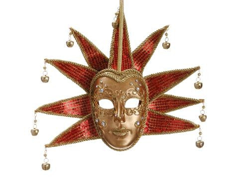 8.5" Gold and Red Glittered Ornate Minstrel Masquerade Mask Christmas Ornament